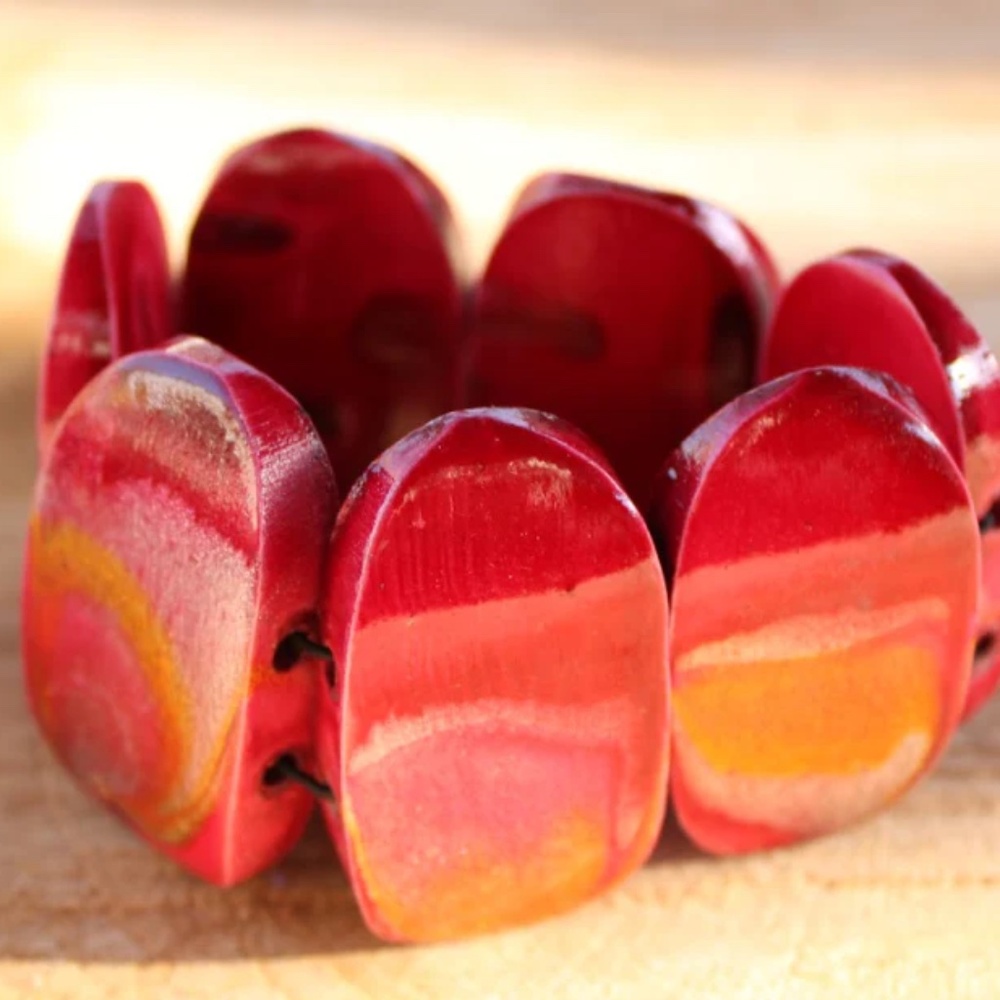 Red Marbleized Handcrafted Wood Bracelet